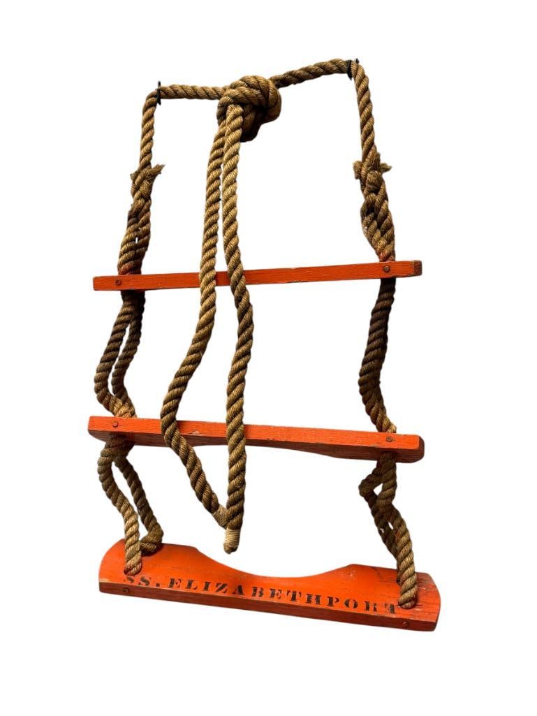 VINTAGE NAUTICAL 3-STEP WOODEN ROPE LADDER FROM HISTROICAL CONTAINER SHIP SS ELIZABETHPORT (1 of 8)