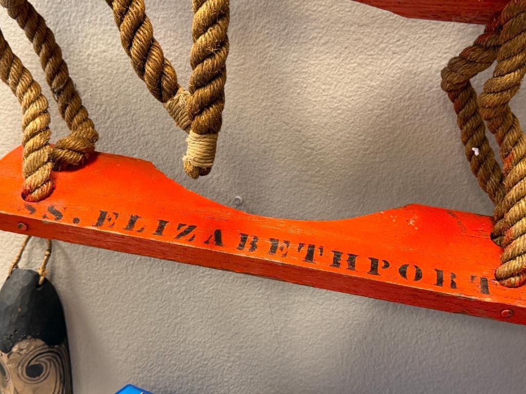 VINTAGE NAUTICAL 3-STEP WOODEN ROPE LADDER FROM HISTROICAL CONTAINER SHIP SS ELIZABETHPORT - 3