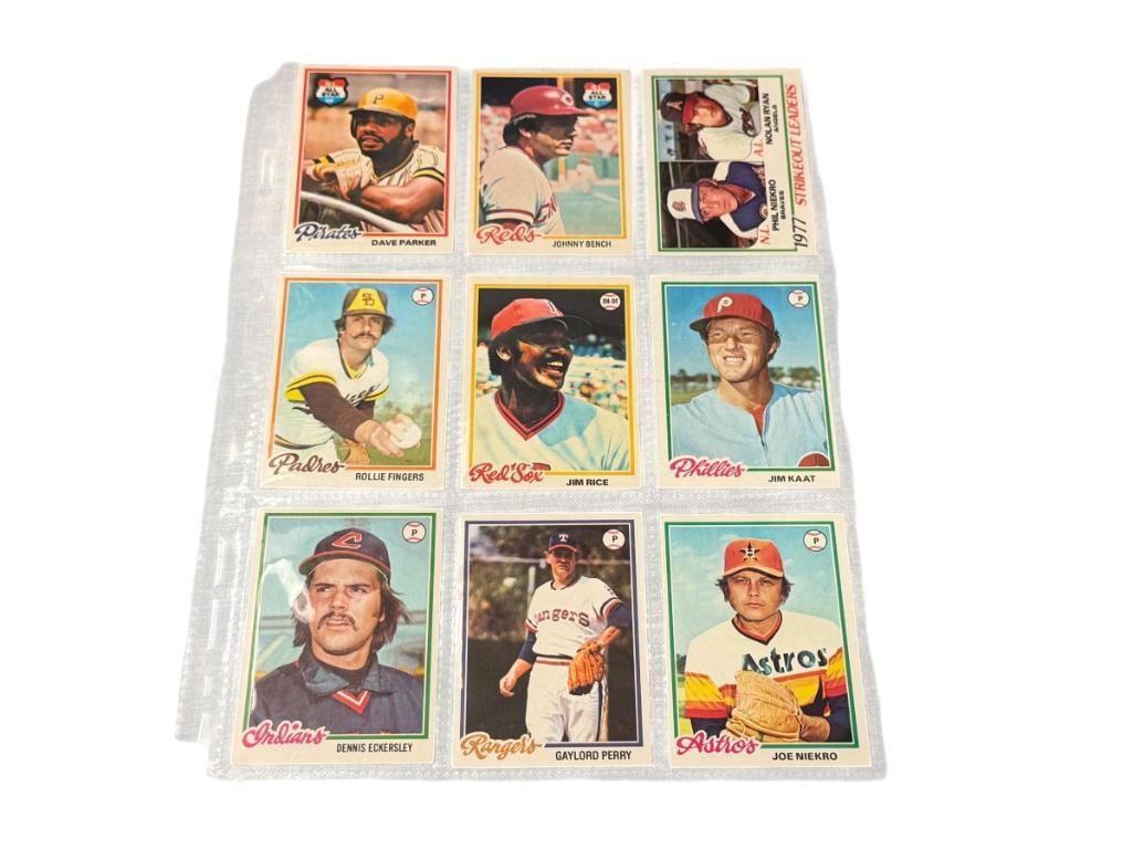1978 TOPPS BASEBALL HALL OF FAMERS DAVE PARKER, JIM RICE, JOE NIEKRO, NOLAN RYAN, JOHNNY BENCH: JIM KAAT, ROLLIE FINGERS, DENNIS ECKERSLEY, GAYLORD PERRY, SEE PHOTOS FOR CONDITION