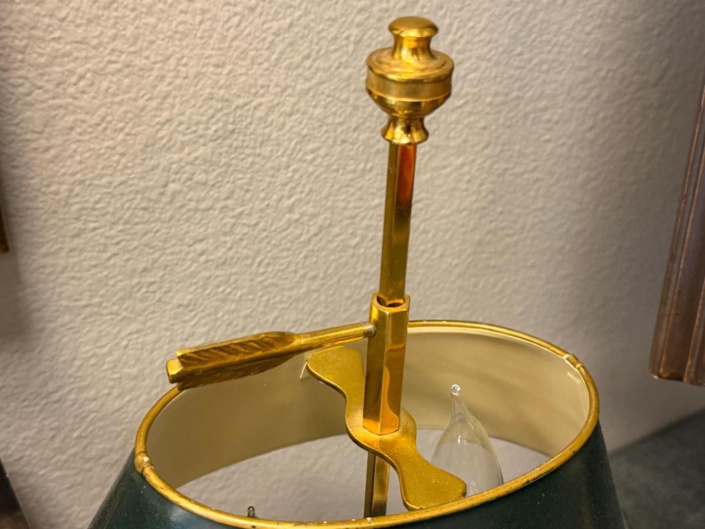 VINTAGE FRENCH - STYLE BRASS BOUILLOTTE TABLE LAMP WITH DARK GREEN TOLE SHADE - 4