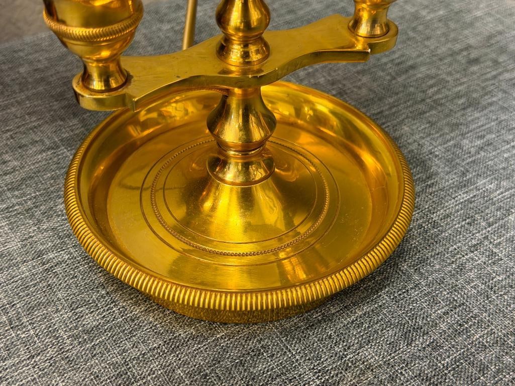 VINTAGE FRENCH - STYLE BRASS BOUILLOTTE TABLE LAMP WITH DARK GREEN TOLE SHADE - 5