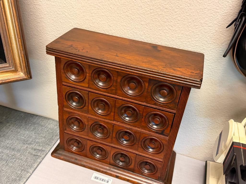 ANTIQUE APOTHECARY / SPICE CABINET WITH 16 DRAWERS WITH CIRCULAR CARVED PULLS - 2