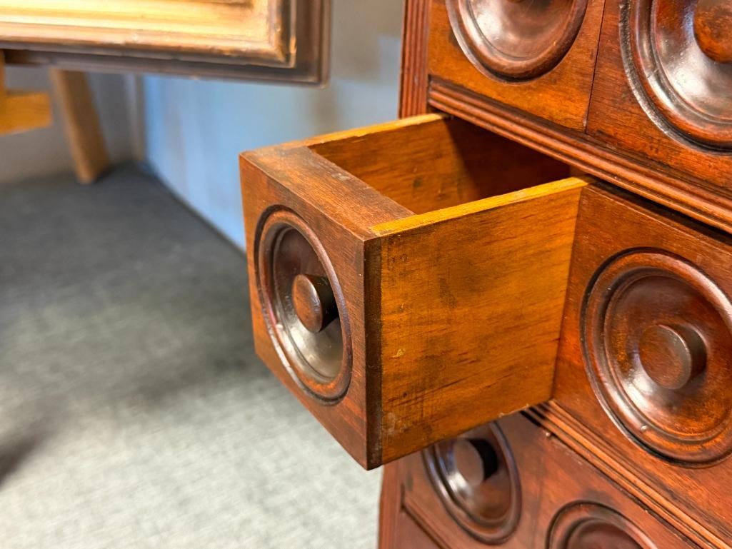 ANTIQUE APOTHECARY / SPICE CABINET WITH 16 DRAWERS WITH CIRCULAR CARVED PULLS - 5