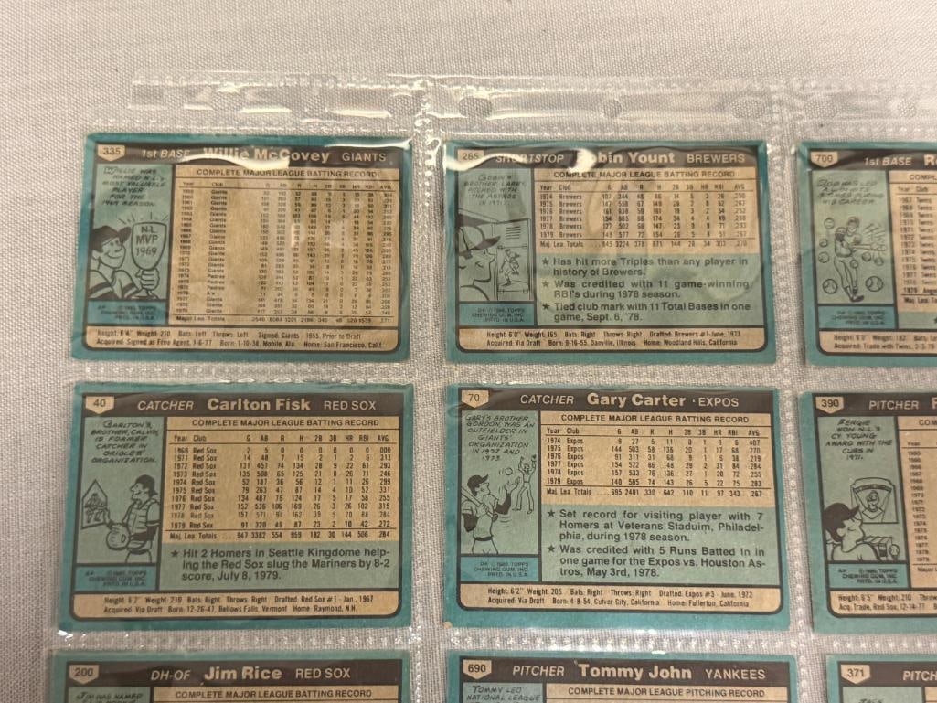 1980 TOPPS BASEBALL CARDS HALL OF FAMERS WILLIE MCCOVEY, GARY CARTER, ROD CAREW, ROBIN YOUNT - 10