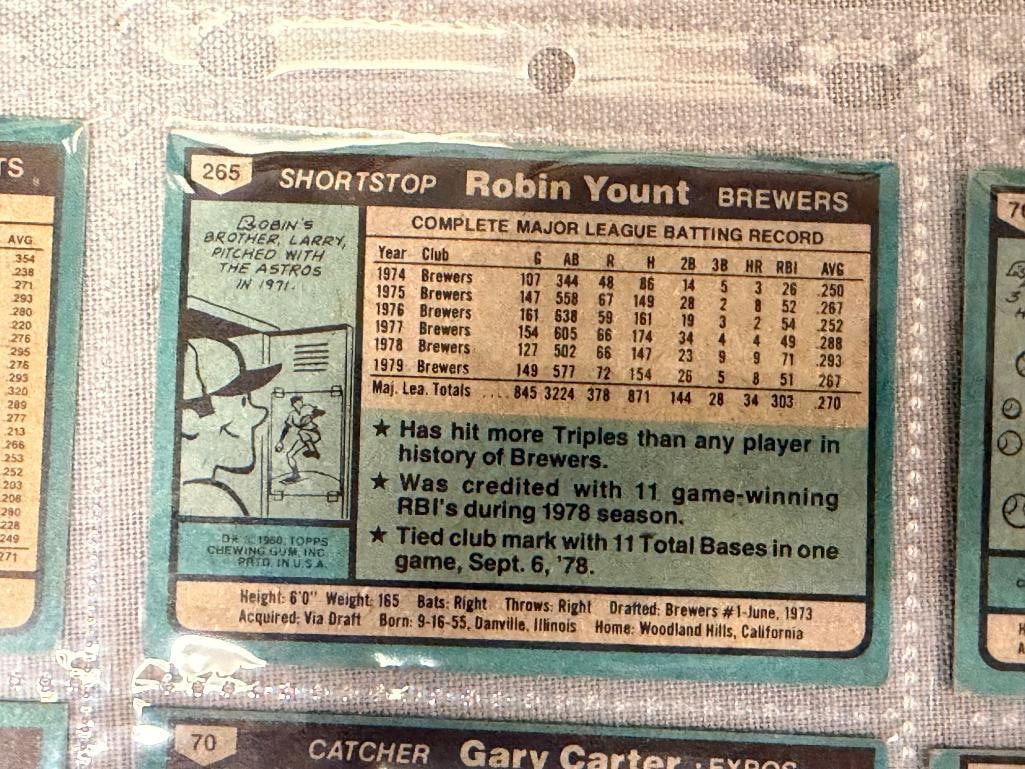 1980 TOPPS BASEBALL CARDS HALL OF FAMERS WILLIE MCCOVEY, GARY CARTER, ROD CAREW, ROBIN YOUNT - 12