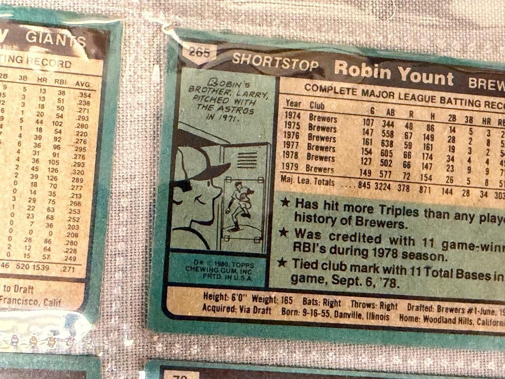 1980 TOPPS BASEBALL CARDS HALL OF FAMERS WILLIE MCCOVEY, GARY CARTER, ROD CAREW, ROBIN YOUNT - 13