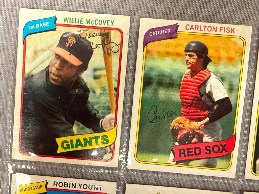 1980 TOPPS BASEBALL CARDS HALL OF FAMERS WILLIE MCCOVEY, GARY CARTER, ROD CAREW, ROBIN YOUNT - 7