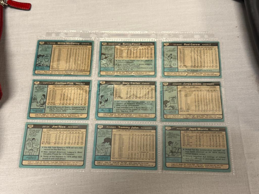 1980 TOPPS BASEBALL CARDS HALL OF FAMERS WILLIE MCCOVEY, GARY CARTER, ROD CAREW, ROBIN YOUNT - 9