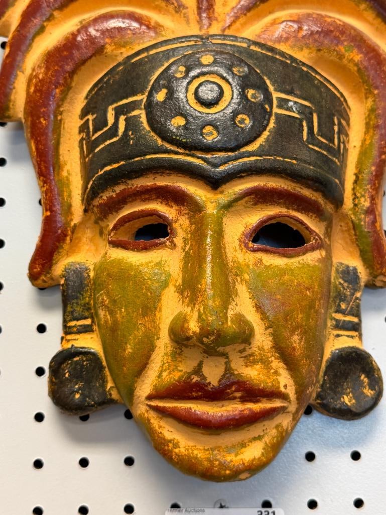 HAND CRAFTED TERRACOTTA WALL MASK IN MESOAMERICAN STYLE RESEMBLING AZTEC / MAYAN WARRIOR - 2