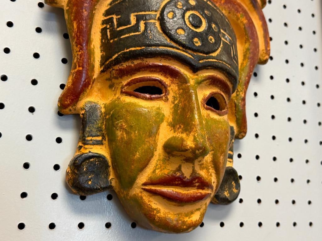 HAND CRAFTED TERRACOTTA WALL MASK IN MESOAMERICAN STYLE RESEMBLING AZTEC / MAYAN WARRIOR - 3
