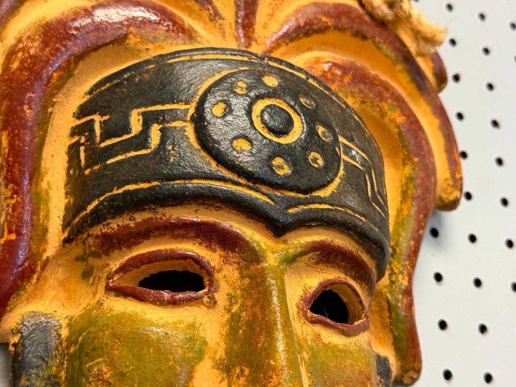HAND CRAFTED TERRACOTTA WALL MASK IN MESOAMERICAN STYLE RESEMBLING AZTEC / MAYAN WARRIOR - 4