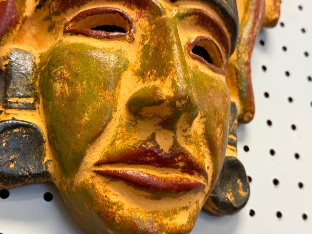 HAND CRAFTED TERRACOTTA WALL MASK IN MESOAMERICAN STYLE RESEMBLING AZTEC / MAYAN WARRIOR - 5