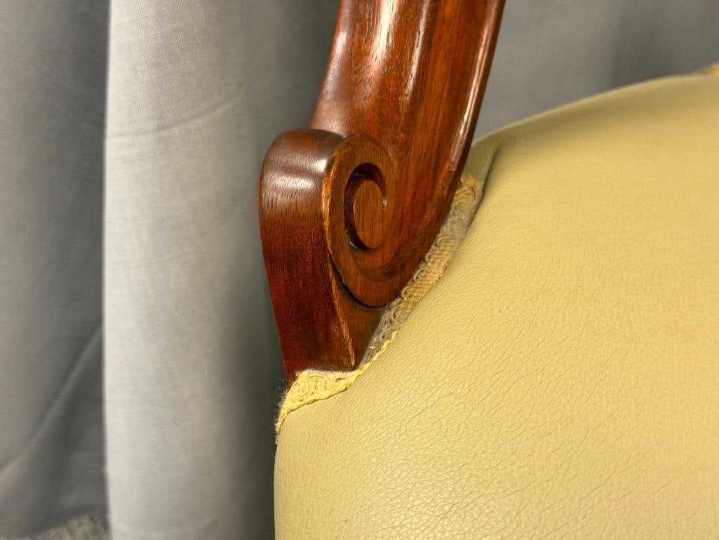 ANTIQUE REVOLVING MUSIC / HARPIST CHAIR WITH HEAVY GOLD PAINTED CAST IRON BASE - 5
