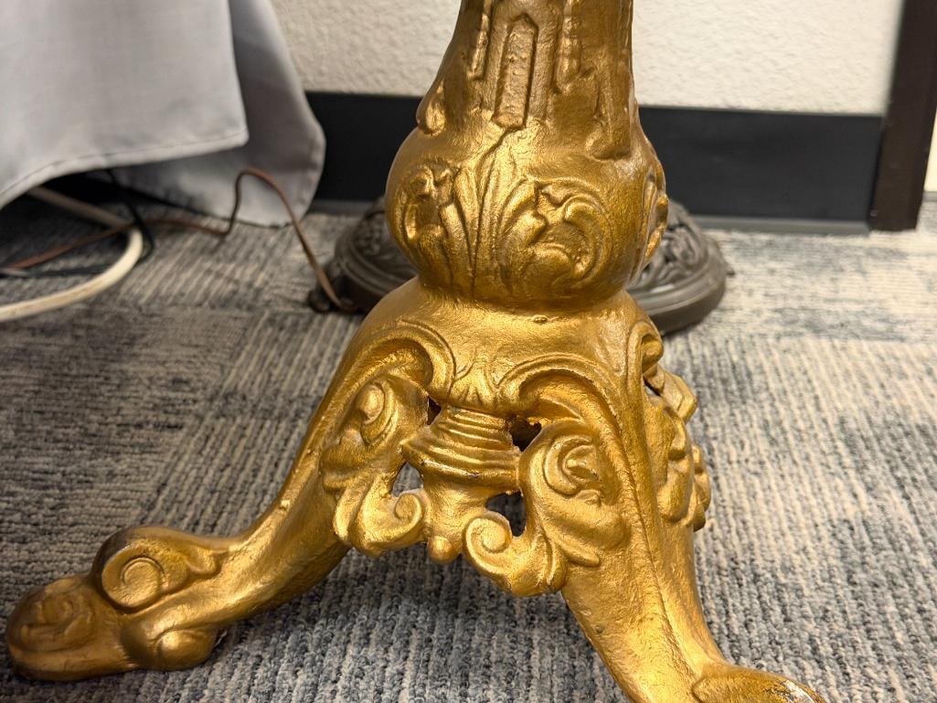ANTIQUE REVOLVING MUSIC / HARPIST CHAIR WITH HEAVY GOLD PAINTED CAST IRON BASE - 7