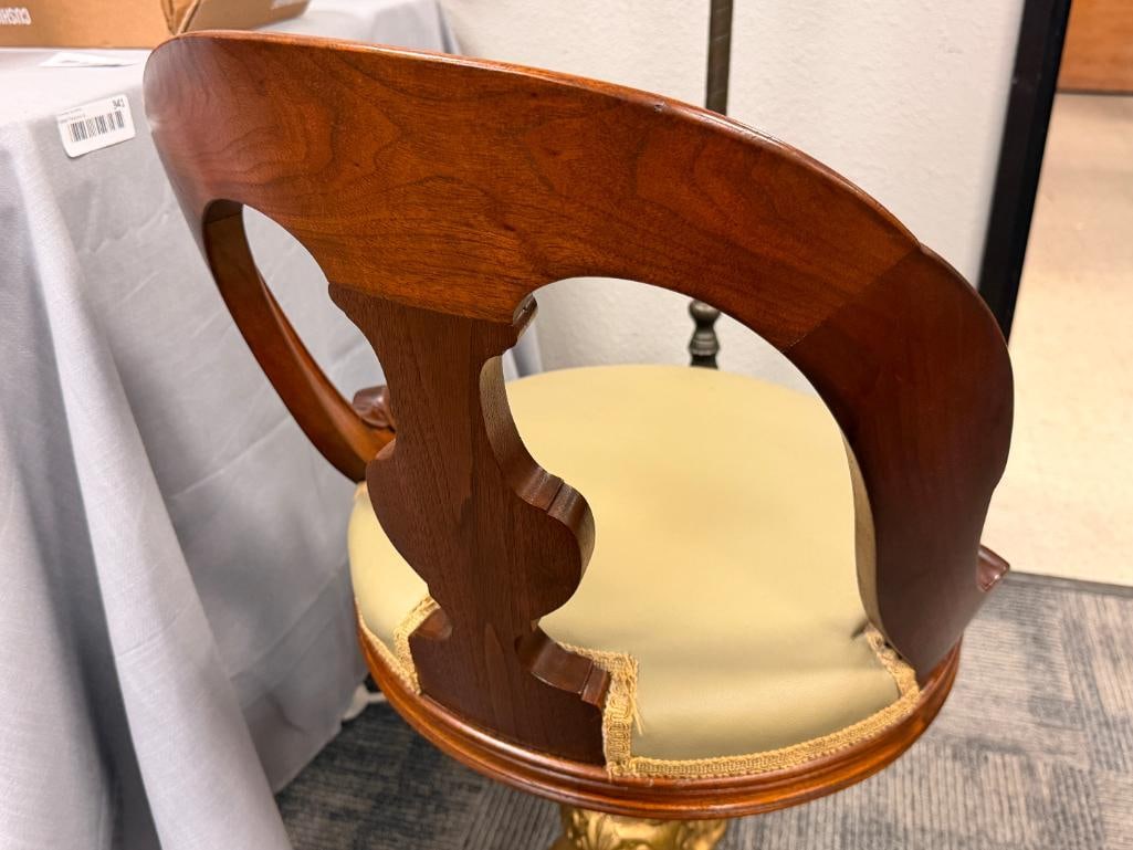 ANTIQUE REVOLVING MUSIC / HARPIST CHAIR WITH HEAVY GOLD PAINTED CAST IRON BASE - 9