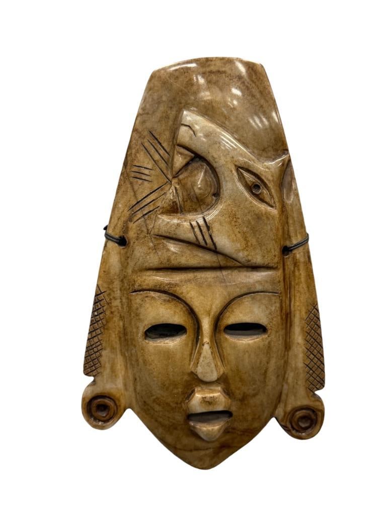 HAND CARVED STONE ANCIENT STYLE MESOMAERICAN MASK AZTEC / MAYAN WARRIOR (1 of 6)