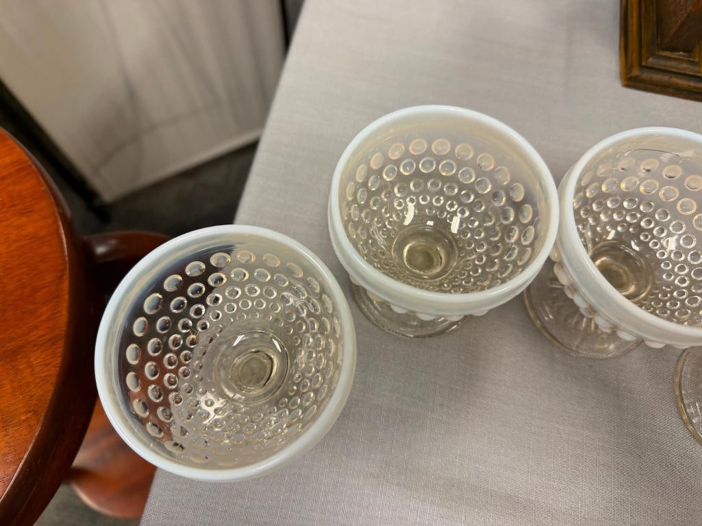 ANCHOR HOCKING MOONSTONE OPALESCENT HOBNAIL SHERBERT GLASSES SET OF FOUR - 10