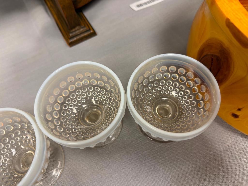ANCHOR HOCKING MOONSTONE OPALESCENT HOBNAIL SHERBERT GLASSES SET OF FOUR - 11