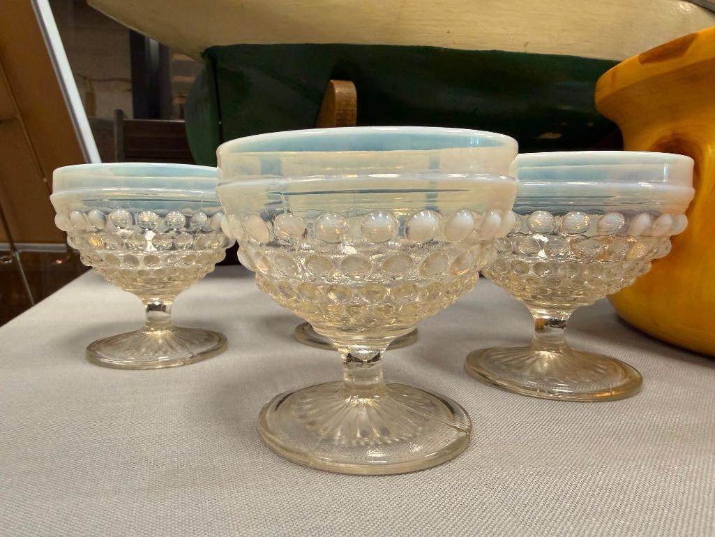 ANCHOR HOCKING MOONSTONE OPALESCENT HOBNAIL SHERBERT GLASSES SET OF FOUR - 3