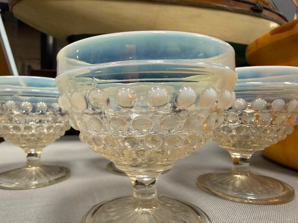ANCHOR HOCKING MOONSTONE OPALESCENT HOBNAIL SHERBERT GLASSES SET OF FOUR - 5