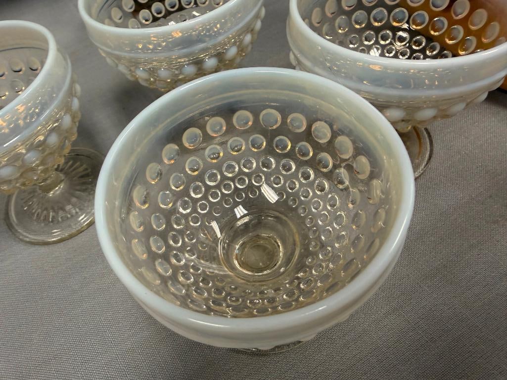 ANCHOR HOCKING MOONSTONE OPALESCENT HOBNAIL SHERBERT GLASSES SET OF FOUR - 6
