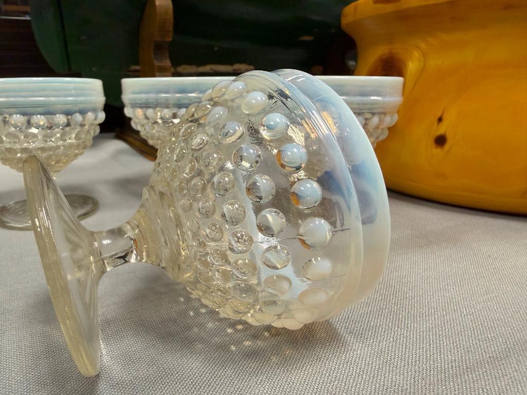 ANCHOR HOCKING MOONSTONE OPALESCENT HOBNAIL SHERBERT GLASSES SET OF FOUR - 8