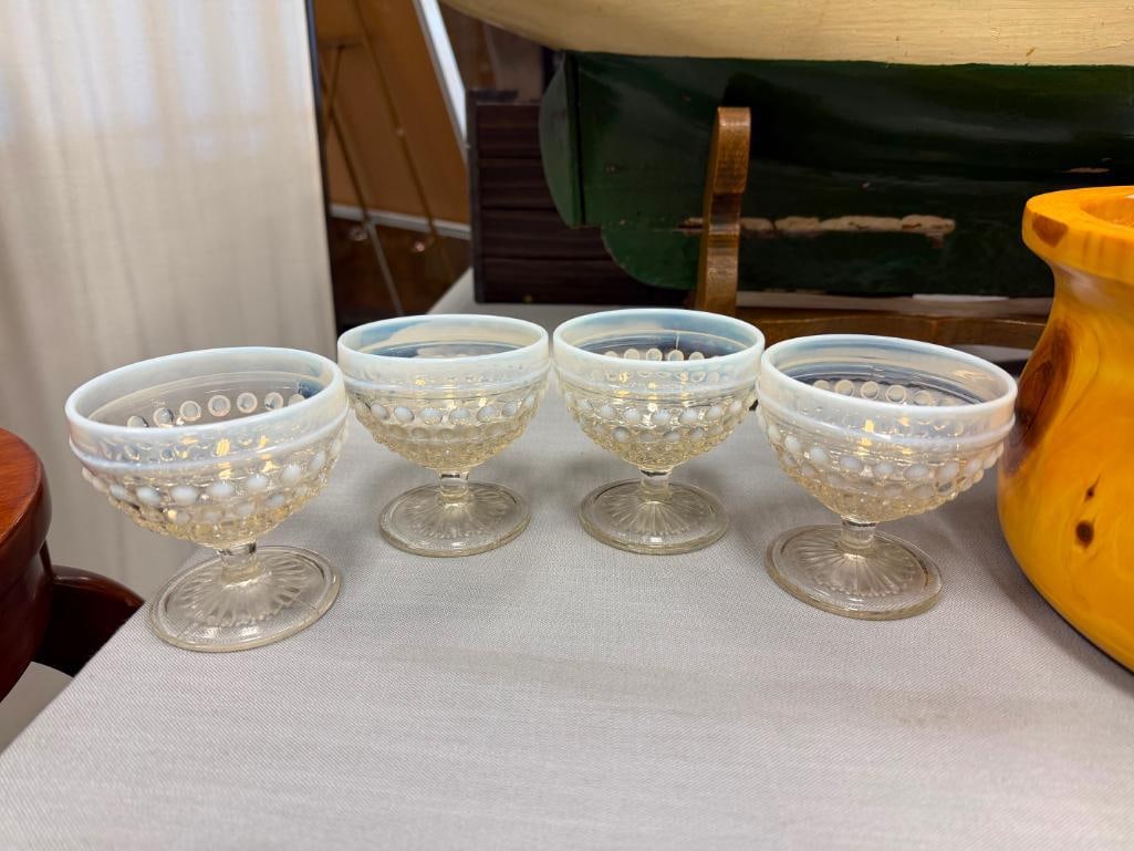 ANCHOR HOCKING MOONSTONE OPALESCENT HOBNAIL SHERBERT GLASSES SET OF FOUR - 9