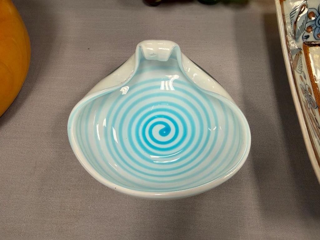 MURANO HAND BLOWN ART GLASS CLAM SHELL SHAPED DISH / BOWL - 2