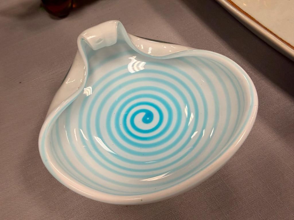 MURANO HAND BLOWN ART GLASS CLAM SHELL SHAPED DISH / BOWL - 4