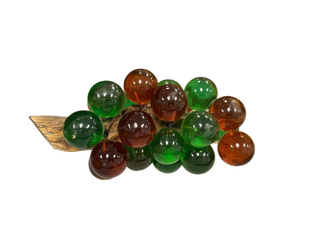 MID-CENTURY ACRYLIC GRAPEVINE WITH RED AND GREEN GRAPES NATURAL WOOD STEM: 11" L