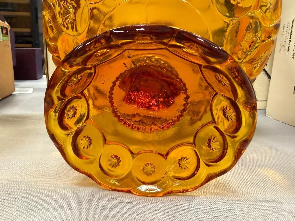 VINTAGE AMBER GLASS MOON AND STARS PEDESTAL COMPOTES BY L.E. SMITH GLASS CO. - 12