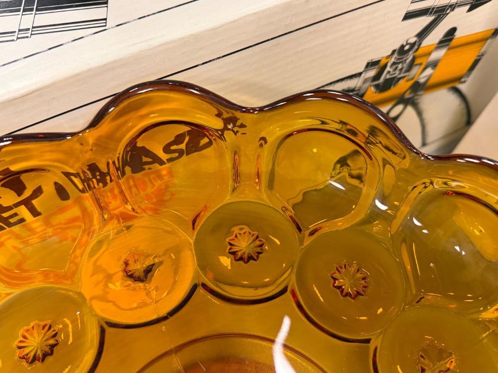 VINTAGE AMBER GLASS MOON AND STARS PEDESTAL COMPOTES BY L.E. SMITH GLASS CO. - 4