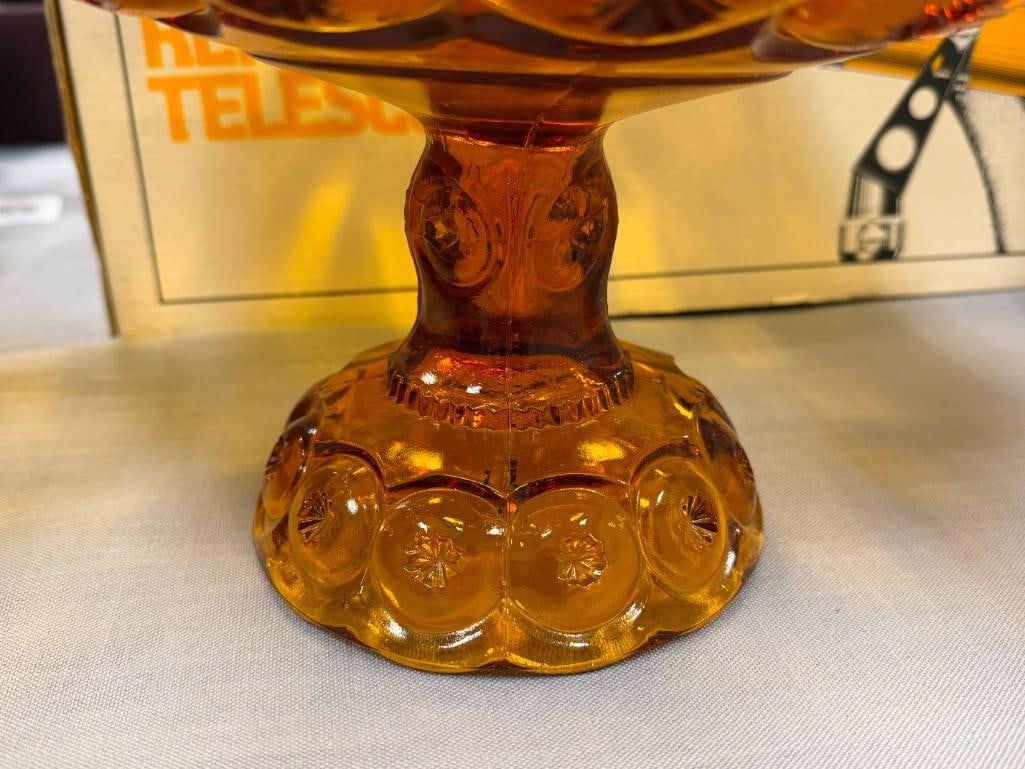 VINTAGE AMBER GLASS MOON AND STARS PEDESTAL COMPOTES BY L.E. SMITH GLASS CO. - 5