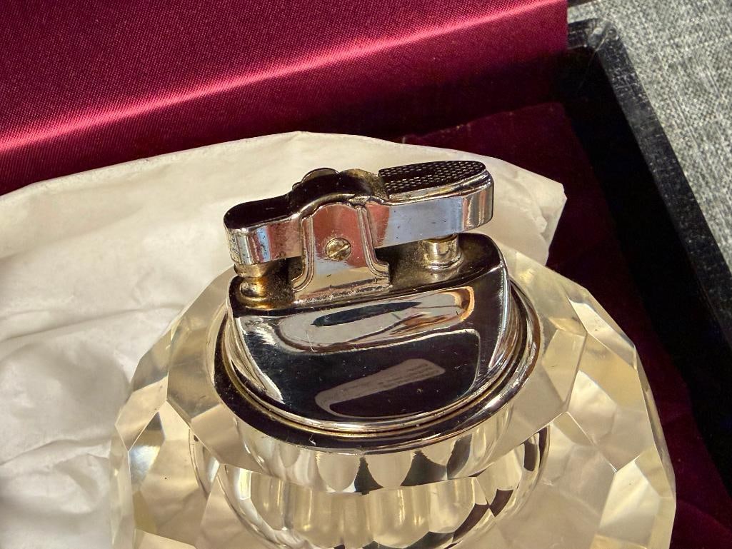 VINTAGE FACETED CRYSTAL TABLE LIGHTER AND MATCH HOLDER - 7