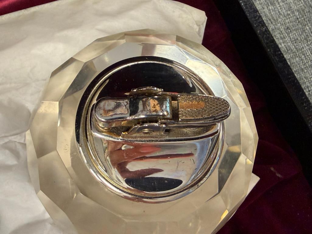 VINTAGE FACETED CRYSTAL TABLE LIGHTER AND MATCH HOLDER - 8