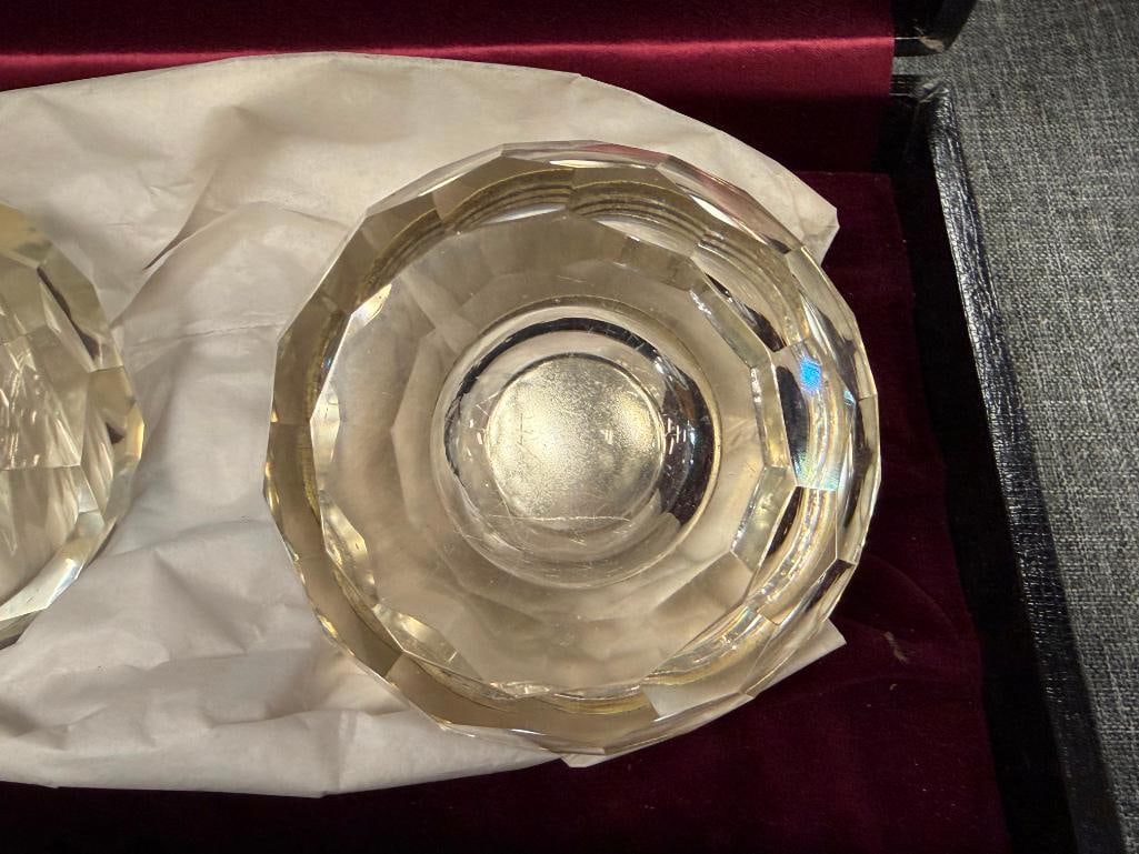 VINTAGE FACETED CRYSTAL TABLE LIGHTER AND MATCH HOLDER - 9