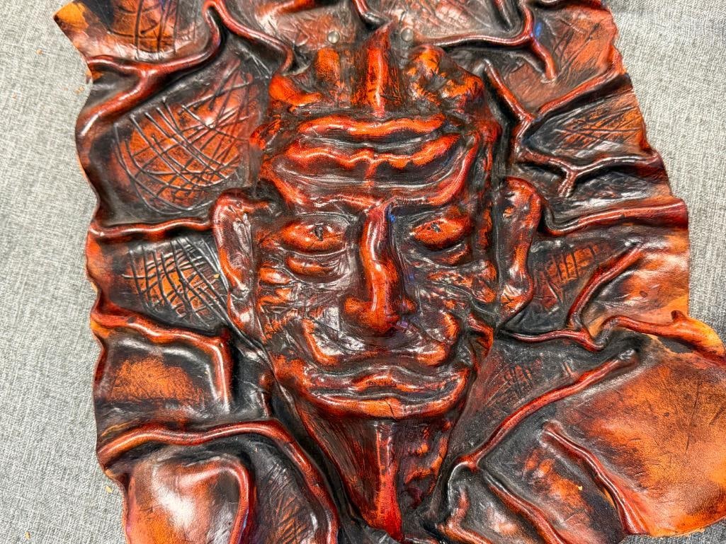 3D SCULPTED LEATHER WALL HANGING MASK OF A DEMON - 5