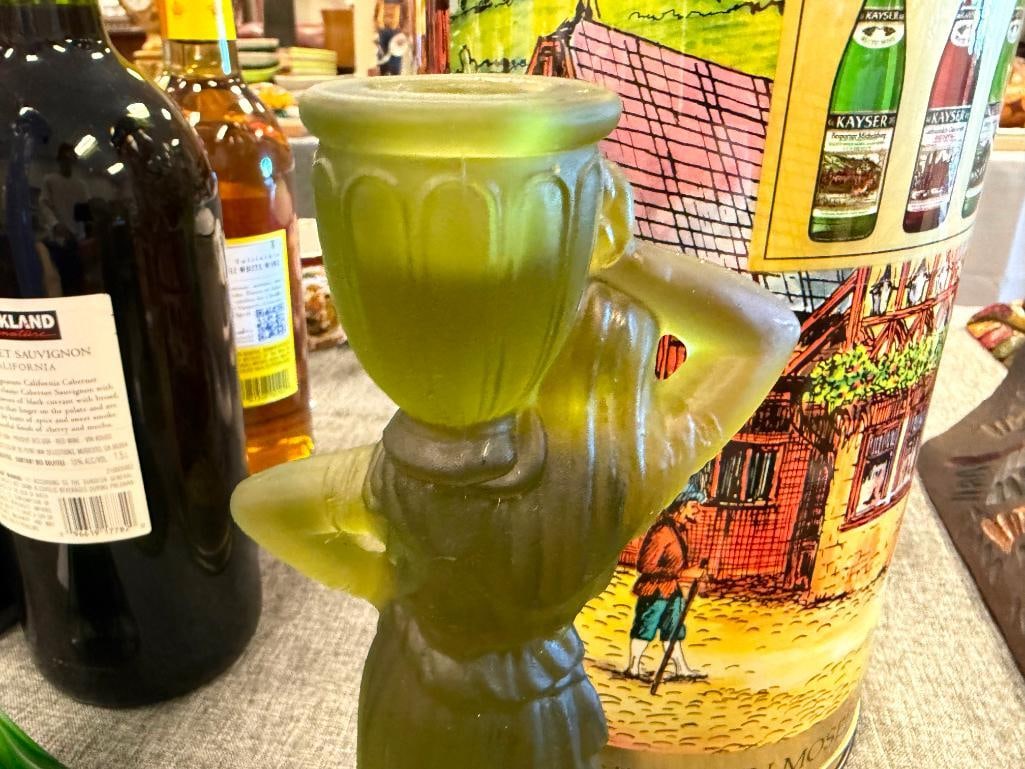 FOSTORIA REBECCA AT THE WELL OLIVE FROSTED GREEN GLASS CANDLESTICK HOLDERS - 10