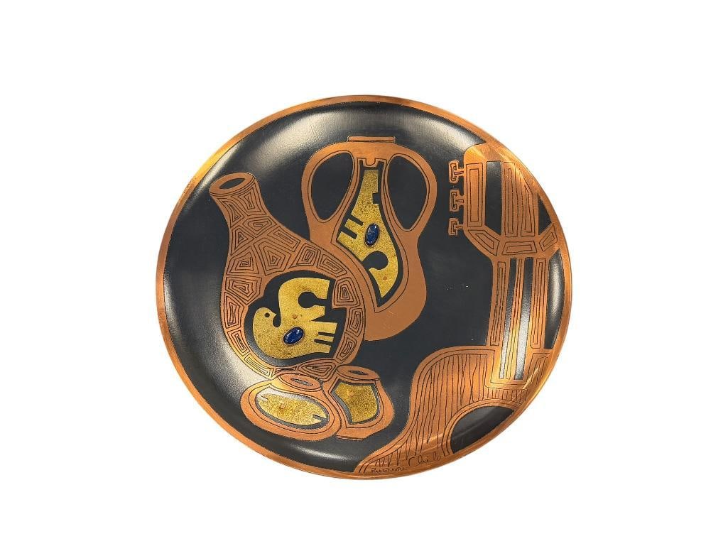 CHILEAN FOLK ART DECORATICE COPPER AND BRASS PLATE (1 of 11)