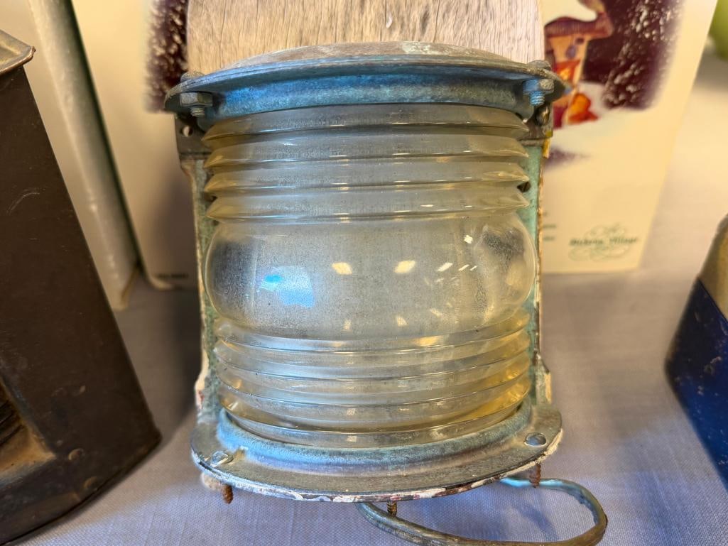 THREE ANTIQUE / VINTAGE NAUTICAL RIBBED GLASS SHIPS LIGHTS . LANTERN - 12