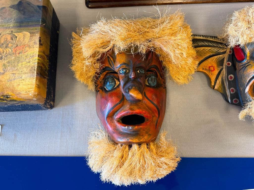 VINTAGE HAND CRAFTED WOODEN DEMON MASKS FROM MEXICIO POSSIBLY SONORA PASCOLA MASKS YAQUI OR MAYO - 10