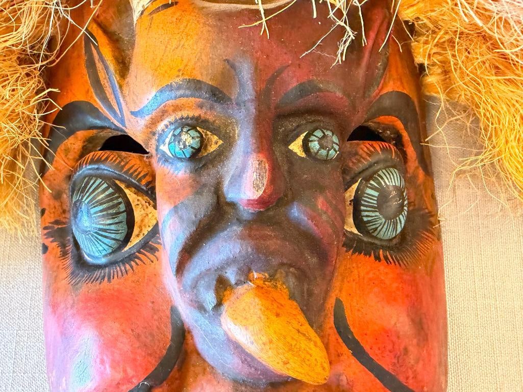 VINTAGE HAND CRAFTED WOODEN DEMON MASKS FROM MEXICIO POSSIBLY SONORA PASCOLA MASKS YAQUI OR MAYO - 11