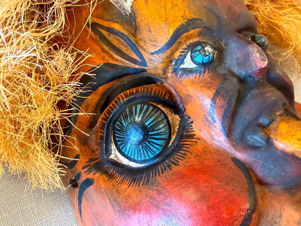 VINTAGE HAND CRAFTED WOODEN DEMON MASKS FROM MEXICIO POSSIBLY SONORA PASCOLA MASKS YAQUI OR MAYO - 12