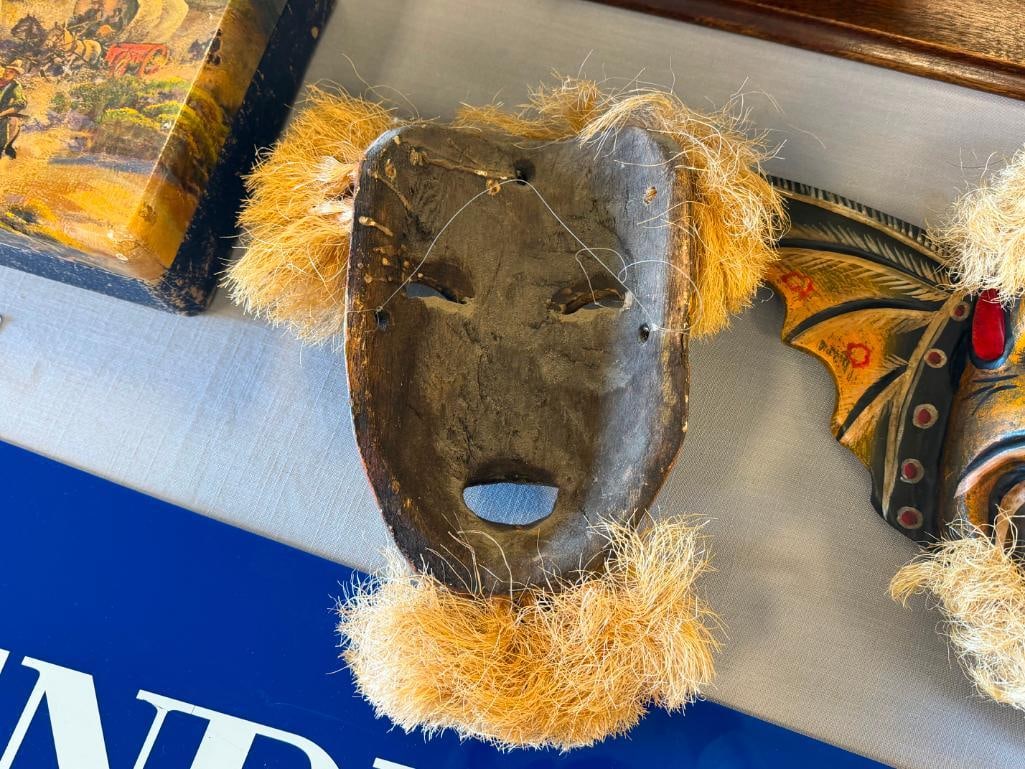 VINTAGE HAND CRAFTED WOODEN DEMON MASKS FROM MEXICIO POSSIBLY SONORA PASCOLA MASKS YAQUI OR MAYO - 15