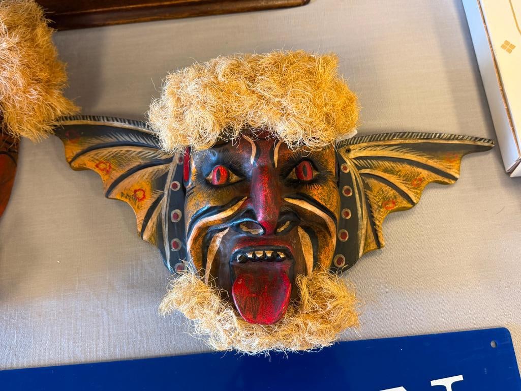 VINTAGE HAND CRAFTED WOODEN DEMON MASKS FROM MEXICIO POSSIBLY SONORA PASCOLA MASKS YAQUI OR MAYO - 3