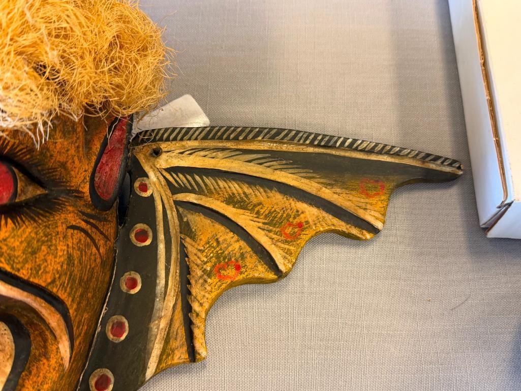 VINTAGE HAND CRAFTED WOODEN DEMON MASKS FROM MEXICIO POSSIBLY SONORA PASCOLA MASKS YAQUI OR MAYO - 4