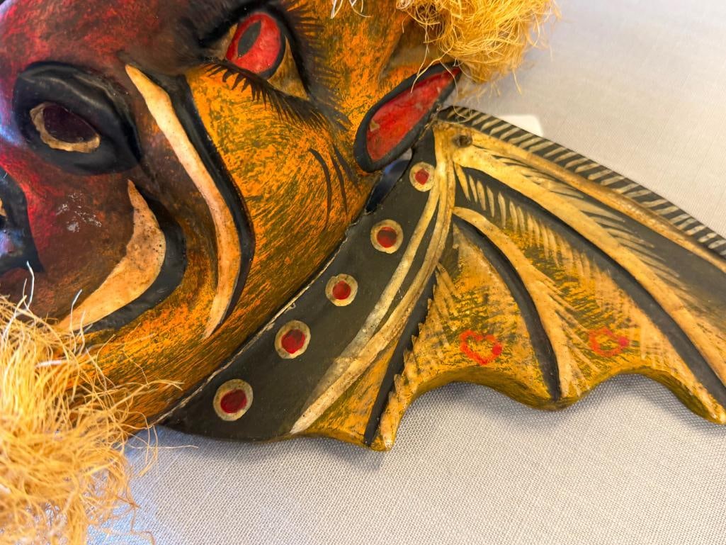 VINTAGE HAND CRAFTED WOODEN DEMON MASKS FROM MEXICIO POSSIBLY SONORA PASCOLA MASKS YAQUI OR MAYO - 5