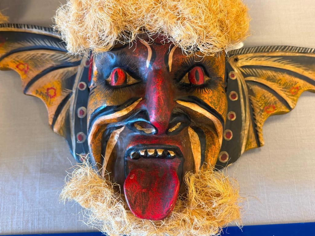 VINTAGE HAND CRAFTED WOODEN DEMON MASKS FROM MEXICIO POSSIBLY SONORA PASCOLA MASKS YAQUI OR MAYO - 6