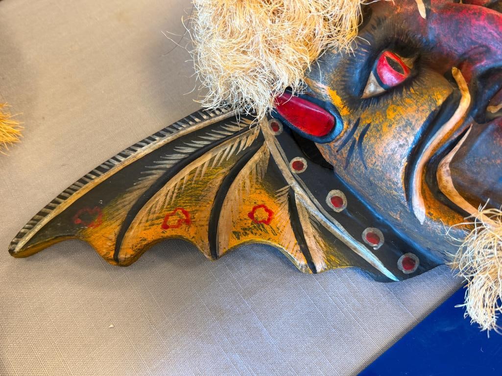 VINTAGE HAND CRAFTED WOODEN DEMON MASKS FROM MEXICIO POSSIBLY SONORA PASCOLA MASKS YAQUI OR MAYO - 8