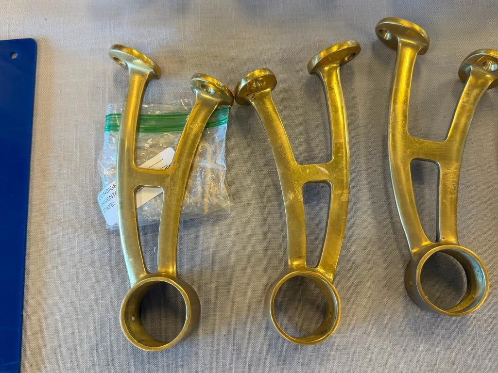 PLISHED BRASS FOOT RAIL BRACKETS SET OF FOUR - 8